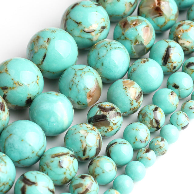 White Howlite Spun Gold Loose Stone Round Beads for Jewelry Making DIY Bracelet 15'' strand 4/6/8/10/12mm