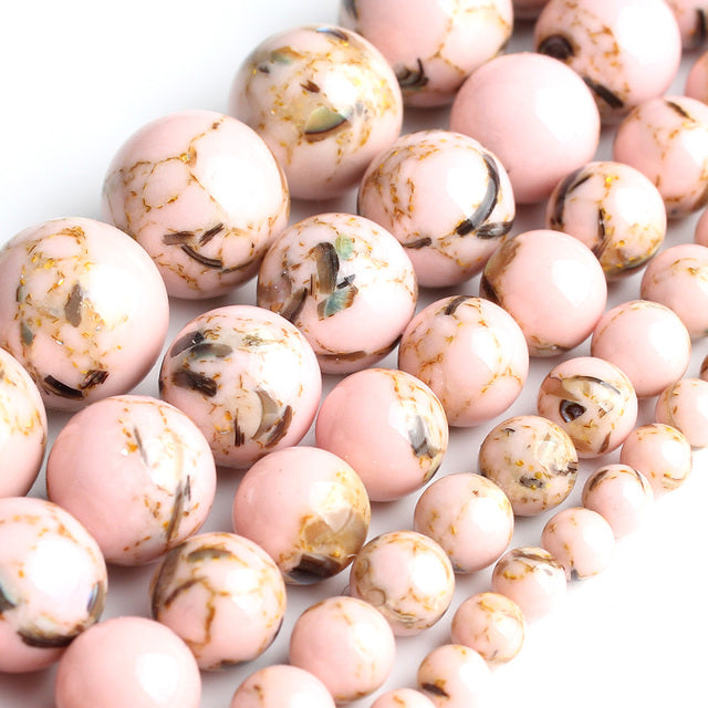 White Howlite Spun Gold Loose Stone Round Beads for Jewelry Making DIY Bracelet 15'' strand 4/6/8/10/12mm
