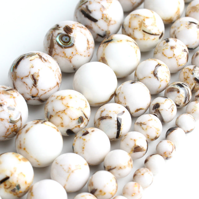 White Howlite Spun Gold Loose Stone Round Beads for Jewelry Making DIY Bracelet 15'' strand 4/6/8/10/12mm