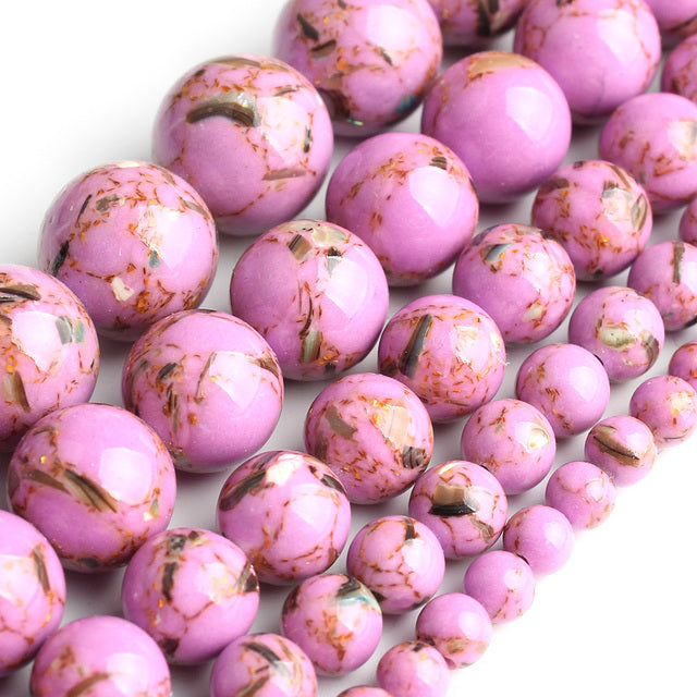 White Howlite Spun Gold Loose Stone Round Beads for Jewelry Making DIY Bracelet 15'' strand 4/6/8/10/12mm