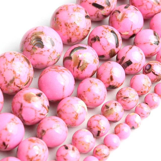 White Howlite Spun Gold Loose Stone Round Beads for Jewelry Making DIY Bracelet 15'' strand 4/6/8/10/12mm