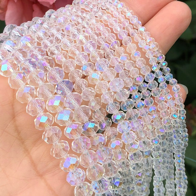 White AB Clear Rondelle Austria Crystal Beads Faceted Glass Beads Loose Spacer Beads For DIY Bracelet Jewelry Making Accessories