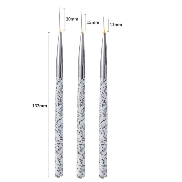 3Pcs Acrylic French Stripe Nail Art Liner Brush Set 3D Tips Manicure Ultra-thin Line Drawing Pen UV Gel Brushes Painting Tools