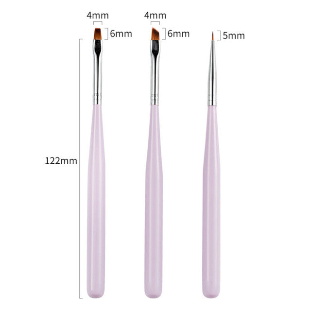 3Pcs Acrylic French Stripe Nail Art Liner Brush Set 3D Tips Manicure Ultra-thin Line Drawing Pen UV Gel Brushes Painting Tools