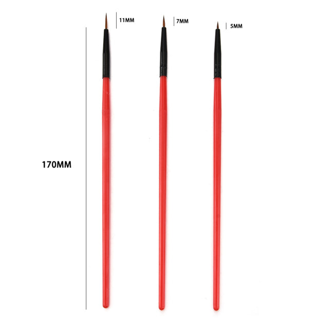3Pcs Acrylic French Stripe Nail Art Liner Brush Set 3D Tips Manicure Ultra-thin Line Drawing Pen UV Gel Brushes Painting Tools