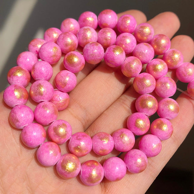 White Howlite Spun Gold Loose Stone Round Beads for Jewelry Making DIY Bracelet 15'' strand 4/6/8/10/12mm