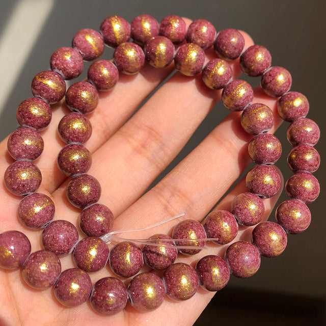 White Howlite Spun Gold Loose Stone Round Beads for Jewelry Making DIY Bracelet 15'' strand 4/6/8/10/12mm