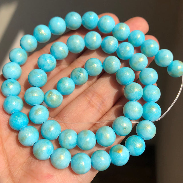 White Howlite Spun Gold Loose Stone Round Beads for Jewelry Making DIY Bracelet 15'' strand 4/6/8/10/12mm