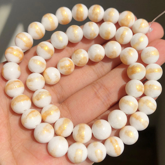 White Howlite Spun Gold Loose Stone Round Beads for Jewelry Making DIY Bracelet 15'' strand 4/6/8/10/12mm