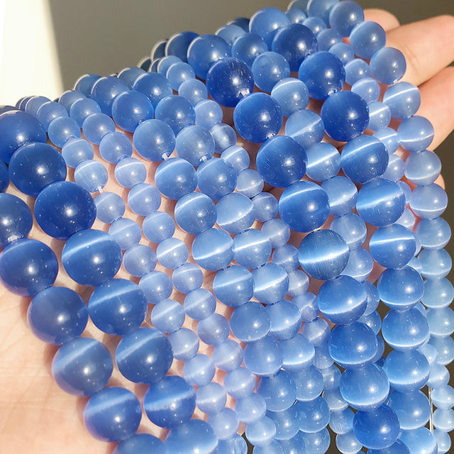 Natural Moon Stone Beads White Cat Eye Round Loose Beads 4/6/8/10/12mm Jewelry Making DIY Bracelet 15" Strand