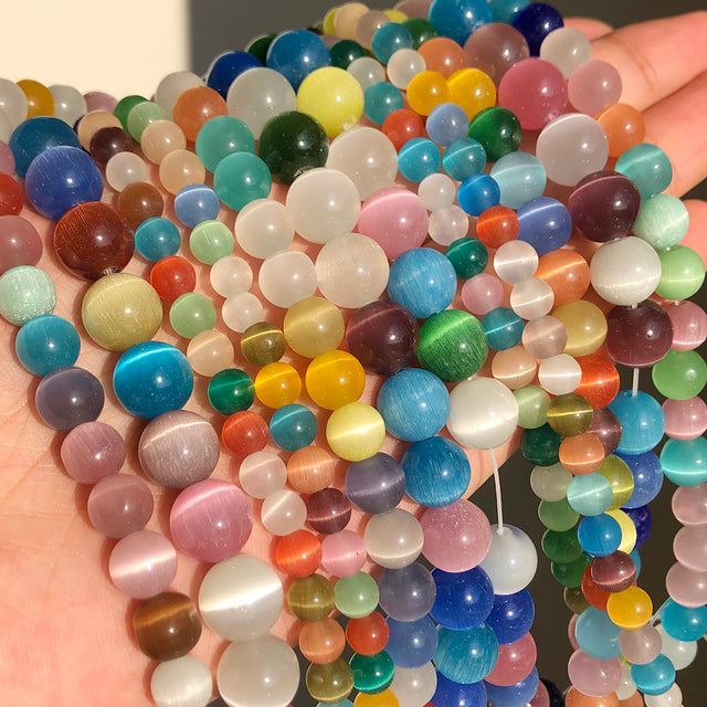 Natural Moon Stone Beads White Cat Eye Round Loose Beads 4/6/8/10/12mm Jewelry Making DIY Bracelet 15" Strand