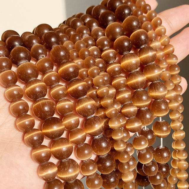 Natural Moon Stone Beads White Cat Eye Round Loose Beads 4/6/8/10/12mm Jewelry Making DIY Bracelet 15" Strand