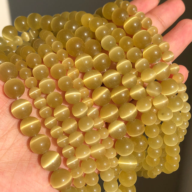 Natural Moon Stone Beads White Cat Eye Round Loose Beads 4/6/8/10/12mm Jewelry Making DIY Bracelet 15" Strand