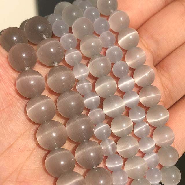 Natural Moon Stone Beads White Cat Eye Round Loose Beads 4/6/8/10/12mm Jewelry Making DIY Bracelet 15" Strand