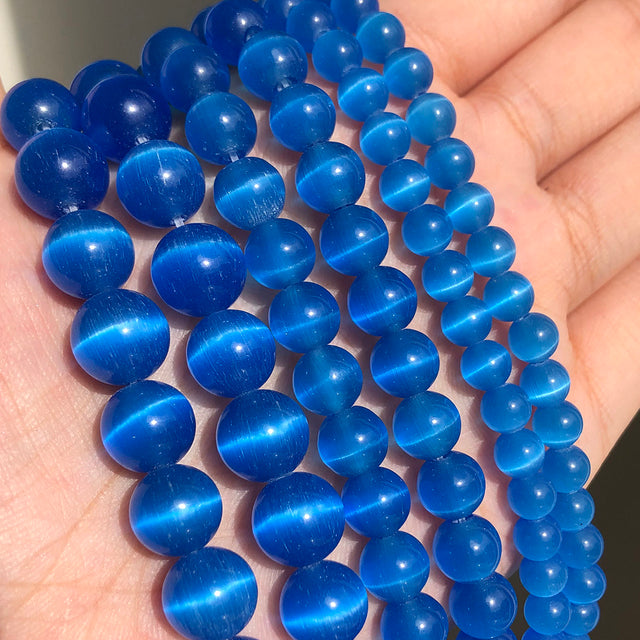 Natural Moon Stone Beads White Cat Eye Round Loose Beads 4/6/8/10/12mm Jewelry Making DIY Bracelet 15" Strand