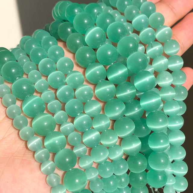 Natural Moon Stone Beads White Cat Eye Round Loose Beads 4/6/8/10/12mm Jewelry Making DIY Bracelet 15" Strand