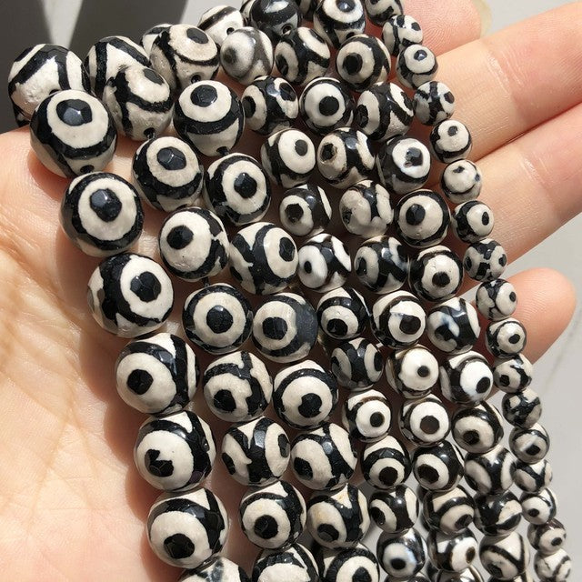 Natural Stone White Black Dull Polish Matte Onyx Agates Smooth Round Beads for Jewelry Making DIY Bracelet 15" Strand 4-12mm