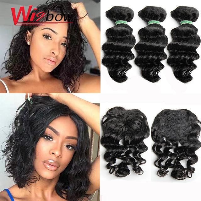 Short Kinky Curly Bundles With Closure 100% Human Hair Brazilian Curly Hair Bundles With Machine Made Closure Natural Color Remy