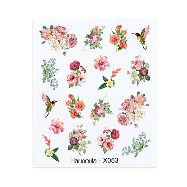 Harunouta Black Lines Flower Leaves Water Decals Stickers Floral Face Marble Pattern Slider For Nails Summer Nail Art Decoration