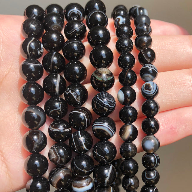 Natural Stone White Black Dull Polish Matte Onyx Agates Smooth Round Beads for Jewelry Making DIY Bracelet 15" Strand 4-12mm