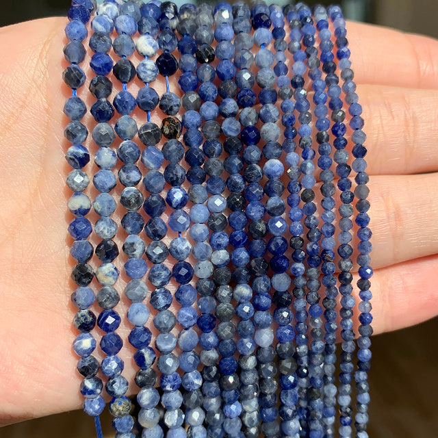 Natural Lapis Lazuli Bead Faceted Blue Stone Round Loose DIY Beads for Jewelry Making Handmade Bracelet 15inch 2/3/4mm
