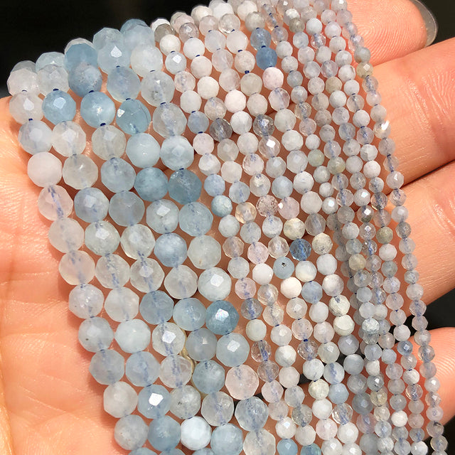 Natural Lapis Lazuli Bead Faceted Blue Stone Round Loose DIY Beads for Jewelry Making Handmade Bracelet 15inch 2/3/4mm