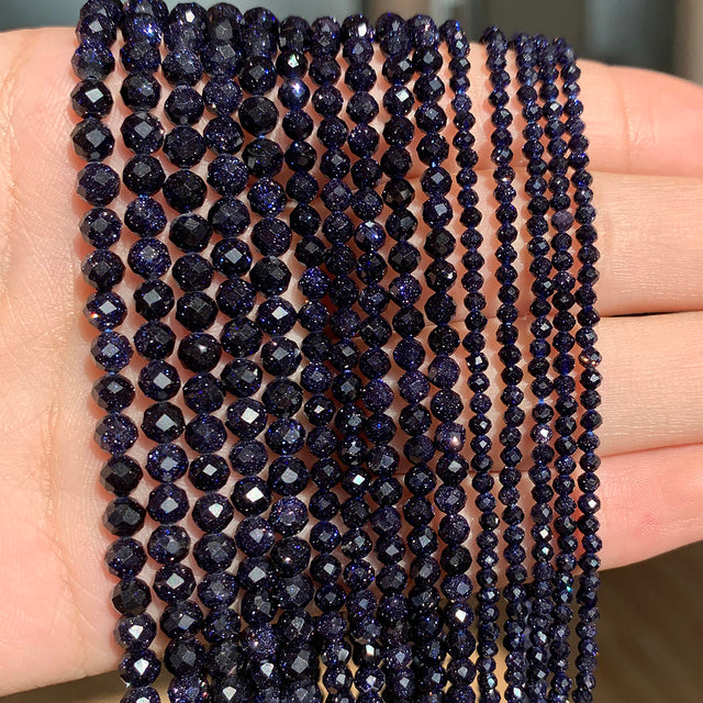 Natural Lapis Lazuli Bead Faceted Blue Stone Round Loose DIY Beads for Jewelry Making Handmade Bracelet 15inch 2/3/4mm
