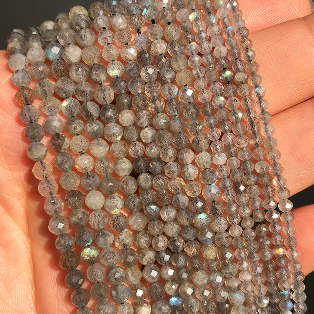Natural Lapis Lazuli Bead Faceted Blue Stone Round Loose DIY Beads for Jewelry Making Handmade Bracelet 15inch 2/3/4mm