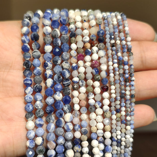 Natural Lapis Lazuli Bead Faceted Blue Stone Round Loose DIY Beads for Jewelry Making Handmade Bracelet 15inch 2/3/4mm