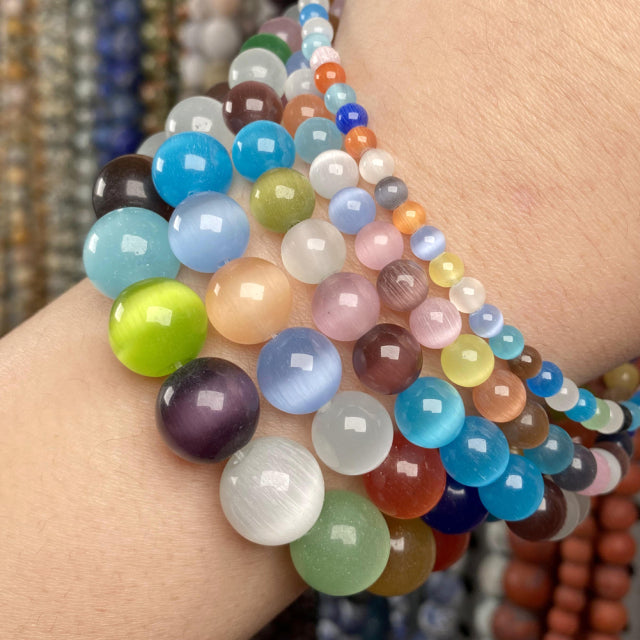 Natural Stone Beads 4-10mm Aquamarines Lava Opal Rose Quartzs Tiger Eye Moonstone Round Beads for Jewelry Making Diy Bracelet