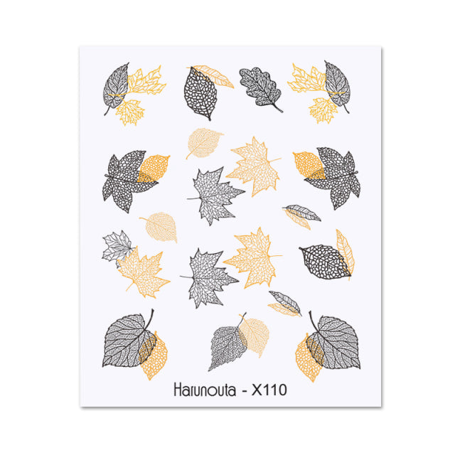 Harunouta Black Lines Flower Leaves Water Decals Stickers Floral Face Marble Pattern Slider For Nails Summer Nail Art Decoration