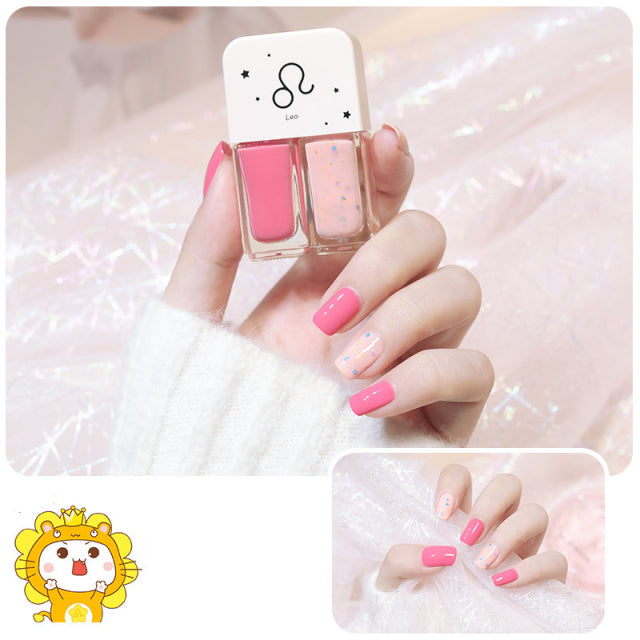 Two Bottles Gel Nails Polish Set Waterborne Shiny Quick Drying No Bake Normal Nail Polish Combination DIY 2 In 1 Nail Art Gel