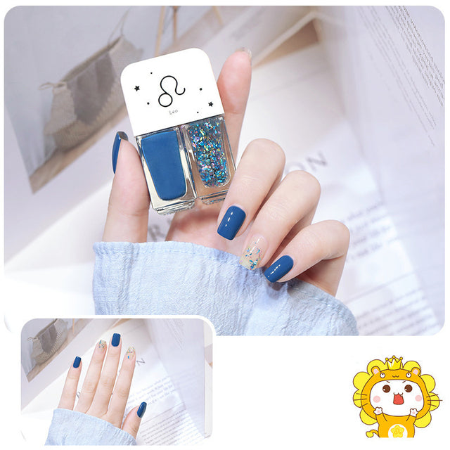Two Bottles Gel Nails Polish Set Waterborne Shiny Quick Drying No Bake Normal Nail Polish Combination DIY 2 In 1 Nail Art Gel