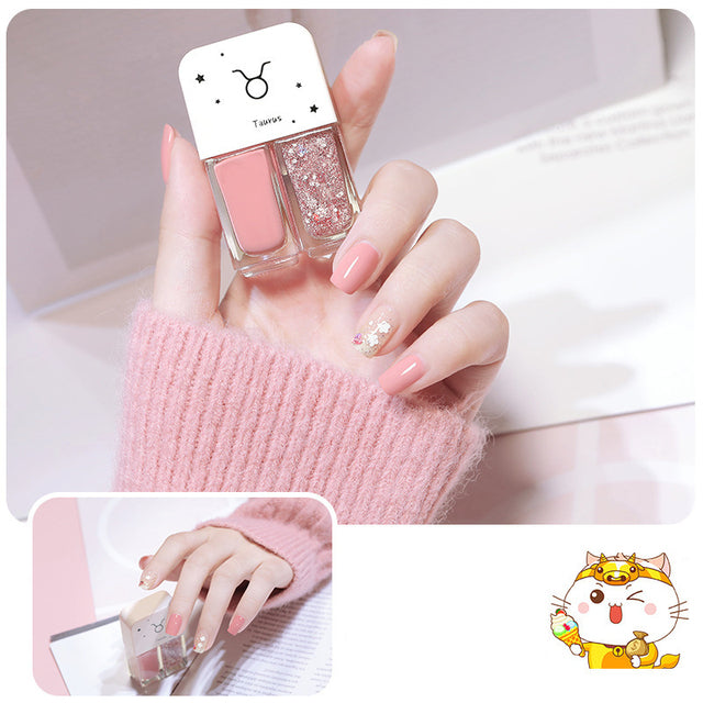 Two Bottles Gel Nails Polish Set Waterborne Shiny Quick Drying No Bake Normal Nail Polish Combination DIY 2 In 1 Nail Art Gel