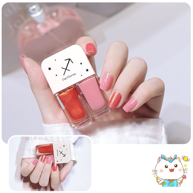 Two Bottles Gel Nails Polish Set Waterborne Shiny Quick Drying No Bake Normal Nail Polish Combination DIY 2 In 1 Nail Art Gel