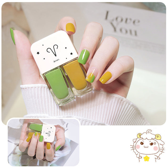 Two Bottles Gel Nails Polish Set Waterborne Shiny Quick Drying No Bake Normal Nail Polish Combination DIY 2 In 1 Nail Art Gel