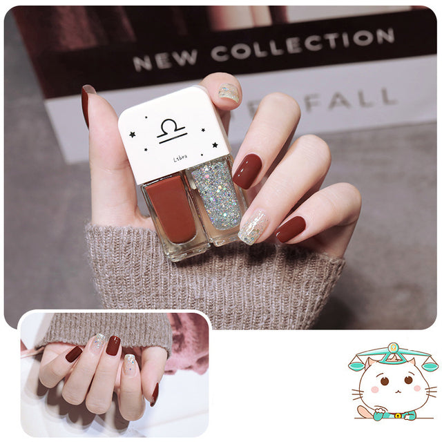 Two Bottles Gel Nails Polish Set Waterborne Shiny Quick Drying No Bake Normal Nail Polish Combination DIY 2 In 1 Nail Art Gel