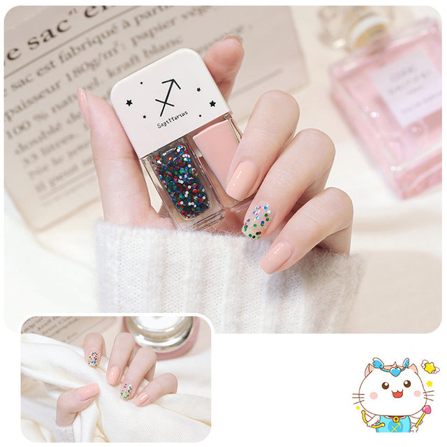Two Bottles Gel Nails Polish Set Waterborne Shiny Quick Drying No Bake Normal Nail Polish Combination DIY 2 In 1 Nail Art Gel