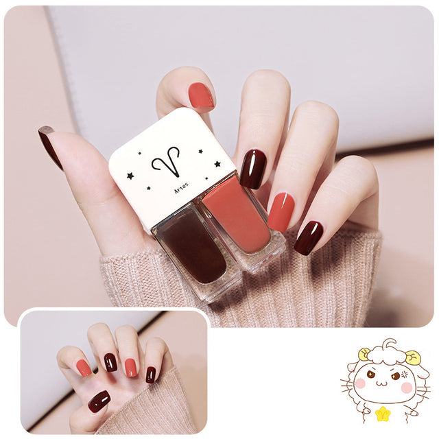 Two Bottles Gel Nails Polish Set Waterborne Shiny Quick Drying No Bake Normal Nail Polish Combination DIY 2 In 1 Nail Art Gel