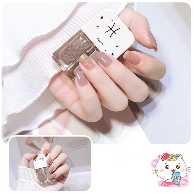 Two Bottles Gel Nails Polish Set Waterborne Shiny Quick Drying No Bake Normal Nail Polish Combination DIY 2 In 1 Nail Art Gel