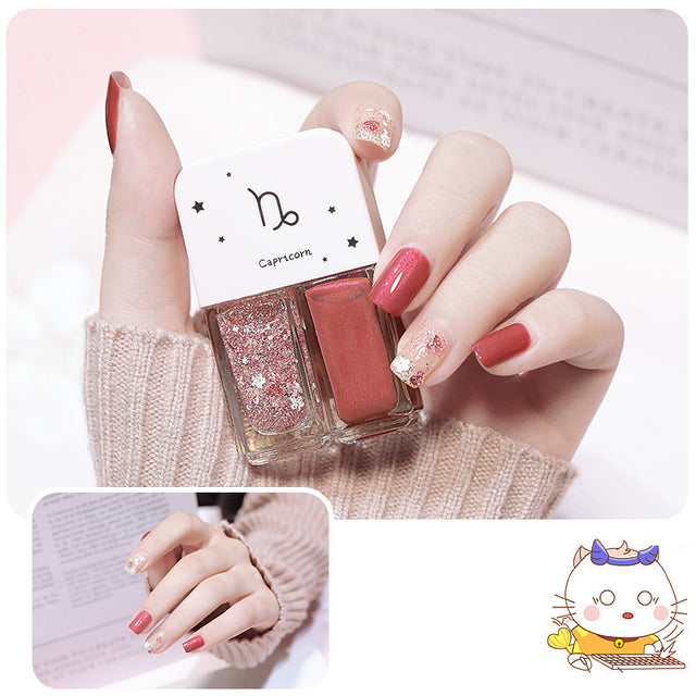 Two Bottles Gel Nails Polish Set Waterborne Shiny Quick Drying No Bake Normal Nail Polish Combination DIY 2 In 1 Nail Art Gel