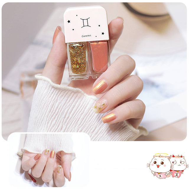 Two Bottles Gel Nails Polish Set Waterborne Shiny Quick Drying No Bake Normal Nail Polish Combination DIY 2 In 1 Nail Art Gel