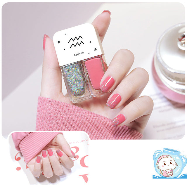 Two Bottles Gel Nails Polish Set Waterborne Shiny Quick Drying No Bake Normal Nail Polish Combination DIY 2 In 1 Nail Art Gel