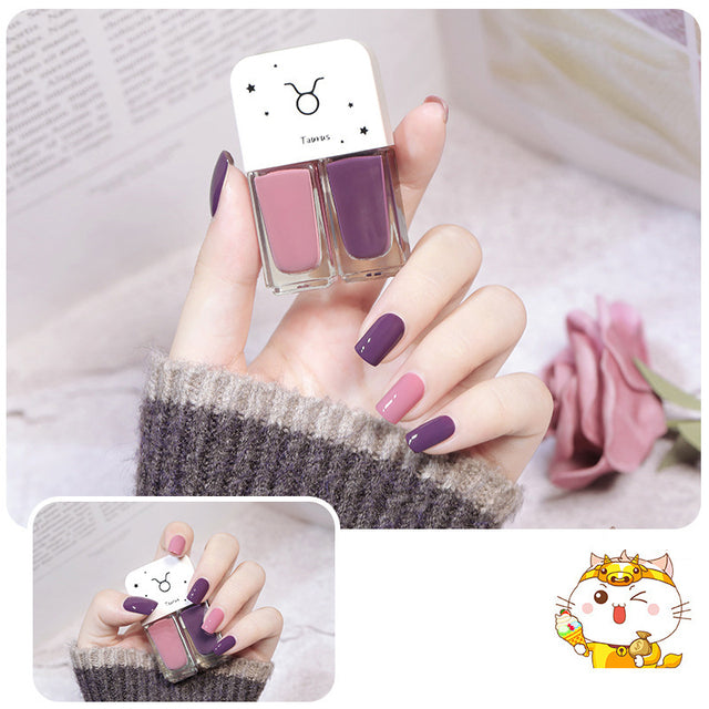Two Bottles Gel Nails Polish Set Waterborne Shiny Quick Drying No Bake Normal Nail Polish Combination DIY 2 In 1 Nail Art Gel