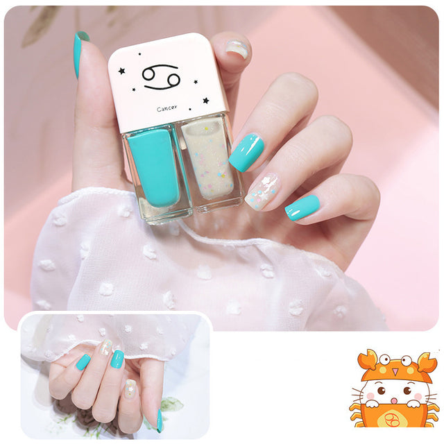 Two Bottles Gel Nails Polish Set Waterborne Shiny Quick Drying No Bake Normal Nail Polish Combination DIY 2 In 1 Nail Art Gel