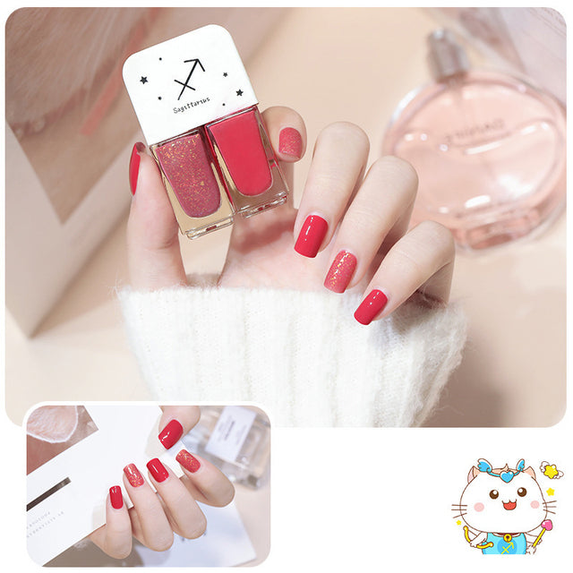 Two Bottles Gel Nails Polish Set Waterborne Shiny Quick Drying No Bake Normal Nail Polish Combination DIY 2 In 1 Nail Art Gel