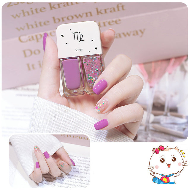 Two Bottles Gel Nails Polish Set Waterborne Shiny Quick Drying No Bake Normal Nail Polish Combination DIY 2 In 1 Nail Art Gel