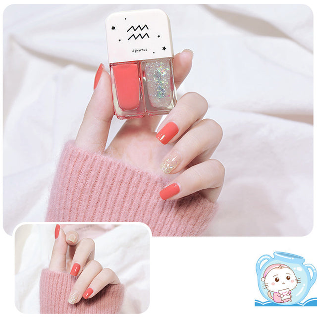 Two Bottles Gel Nails Polish Set Waterborne Shiny Quick Drying No Bake Normal Nail Polish Combination DIY 2 In 1 Nail Art Gel