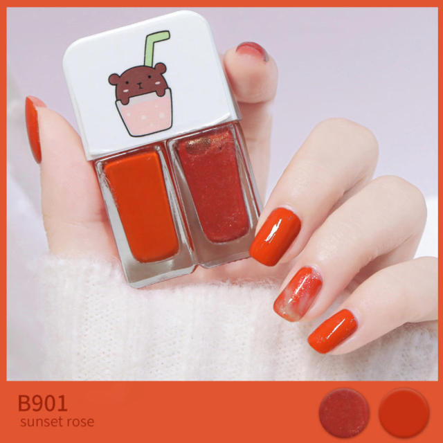 Two Bottles Gel Nails Polish Set Waterborne Shiny Quick Drying No Bake Normal Nail Polish Combination DIY 2 In 1 Nail Art Gel