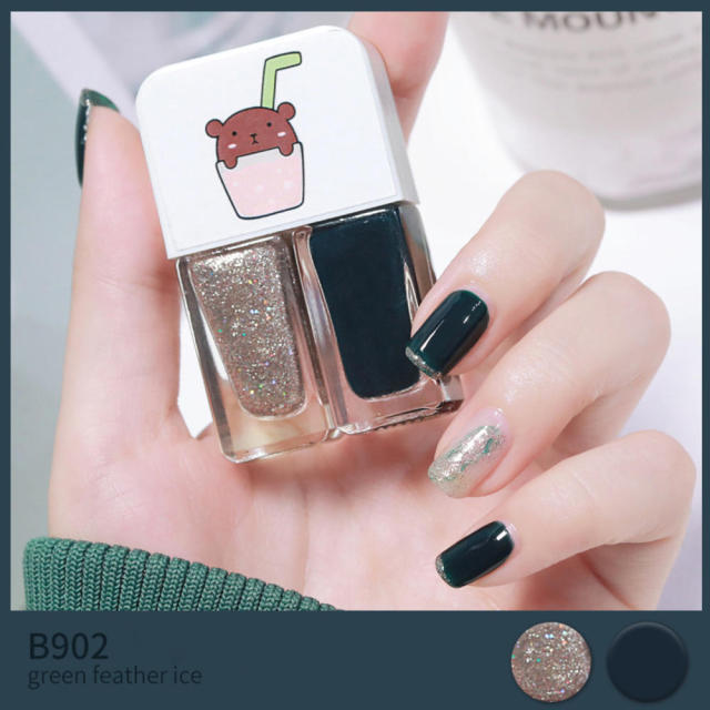Two Bottles Gel Nails Polish Set Waterborne Shiny Quick Drying No Bake Normal Nail Polish Combination DIY 2 In 1 Nail Art Gel